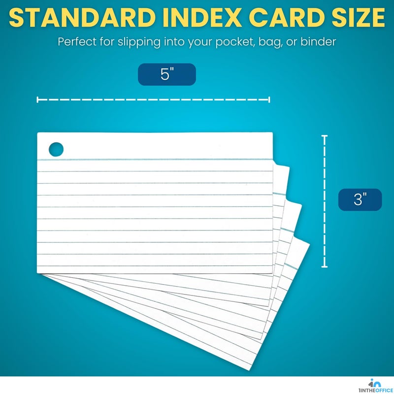 1InTheOffice Index Cards with Ring 3x5, Flash Cards with Binder Ring, Single Hole Punched Notecards, White, 100 Cards - Image 3